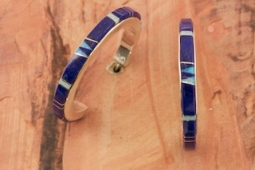 Genuine Blue Lapis Sterling Silver Hoop Earrings by Navajo Artist Calvin Begay